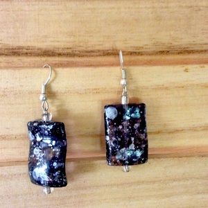 Hand made Small back and white glass women’s dangling earrings